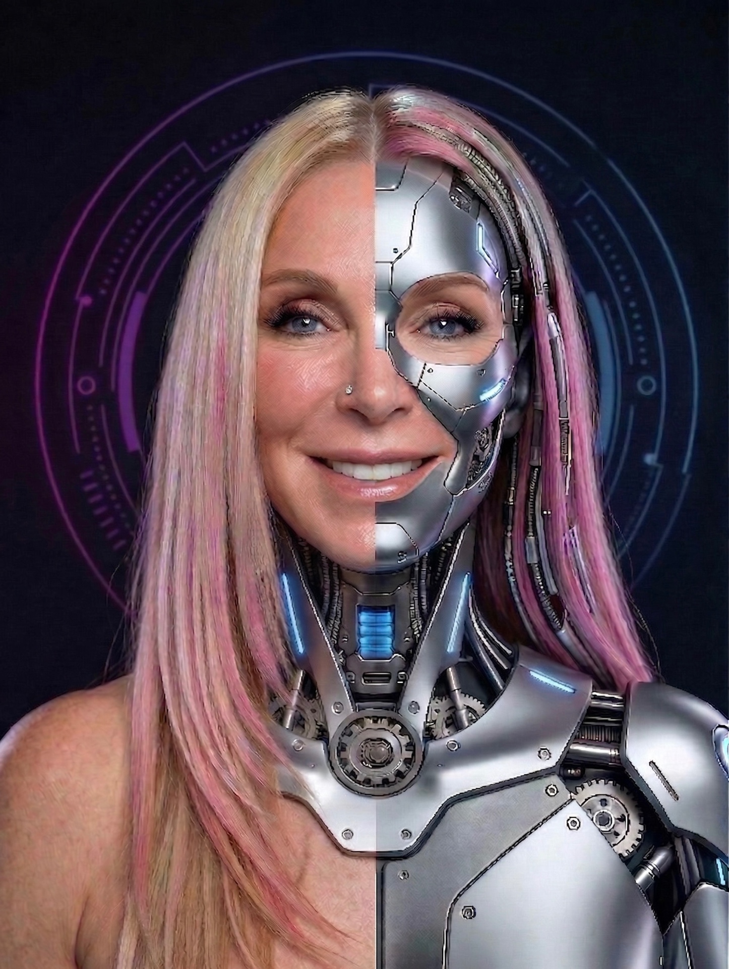 Kathy Gendelman, half human half AI portrait
