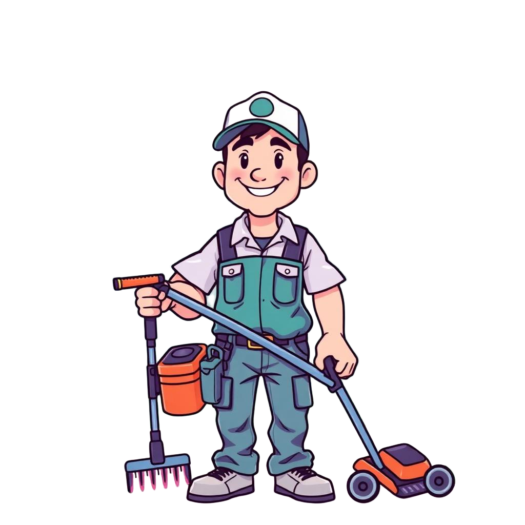 Cartoon lawn service worker character