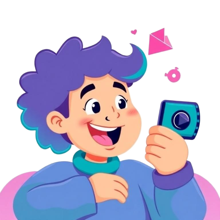 Cartoon person watching scroll-stopping AI videos on a phone